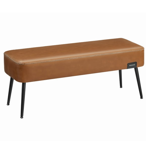 VASAGLE EKHO Collection - Banc pour Entrée Chambre, Cuir Synthétique avec Coutures, Banc Ottoman avec Pieds en Acier, Salon Salle à Manger, Moderne du Milieu du Siècle, Charges 660 lb, Brun Caramel UUM076K01