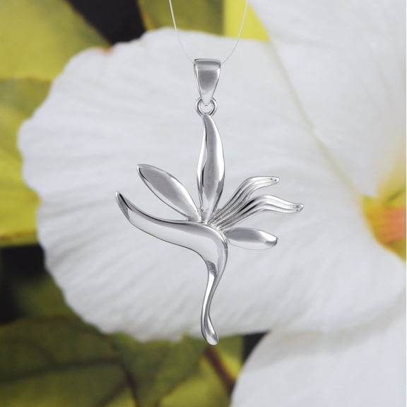Paradise Hawaii Gifts Large Bird of Paradise Hawaiian Necklace Pendants, Sterling Silver, N6114