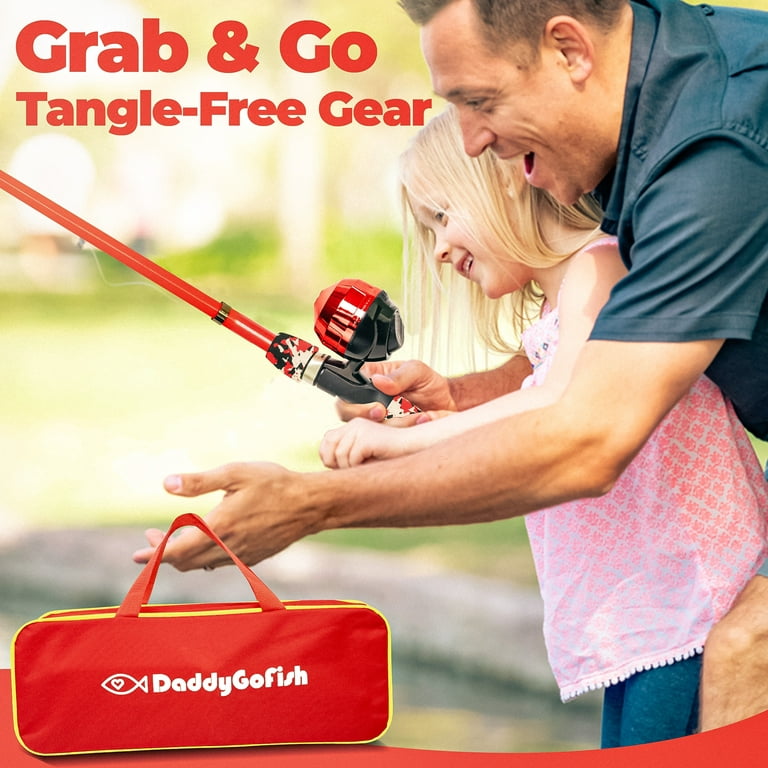 DaddyGoFish Kids Fishing Pole - Rod Reel Combo Tackle Box Starter Set - First Year Small Dock Gear Kit for Boys Girls Toddler Youth Age Beginner