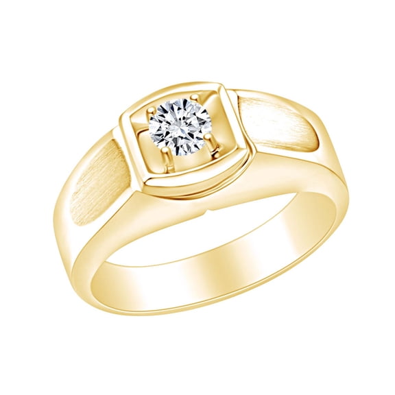 AFFY Round White Natural Diamond Accent Mens Solitaire Engagement Ring 14K Solid Yellow Gold (I-J Color, I2-I3 Clarity, 0.08 Cttw) Ring Size-8