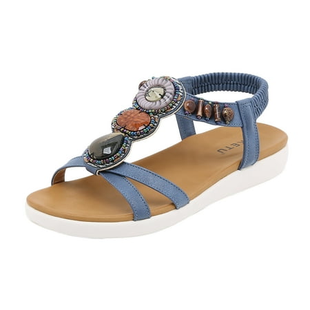 

Rdeuod Sandals For Women Summer Flat Slip On Crystal Roman Shoes Open Womens