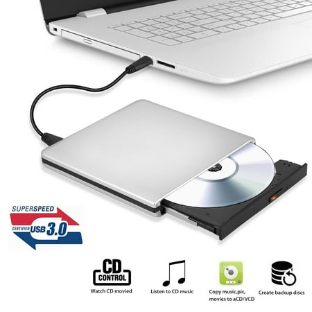 External DVD Drive USB 3.0 Portable CD DVD Player Reader for Win10/8.1/8/Vista/7/Windows2K/XP/2003, Linux, Mac 10 OS