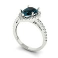 thumbnail image 2 of 2.38 ctw with Simulated Diamond Halo Accents Anniversary Ring for Women | Pear Cut Natural London Blue Topaz | Hyperallergenic Solid 18K White Gold, 2 of 5