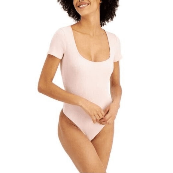 Jenni Square Neck Ribbed Bodysuit-Peach Skin-3XL