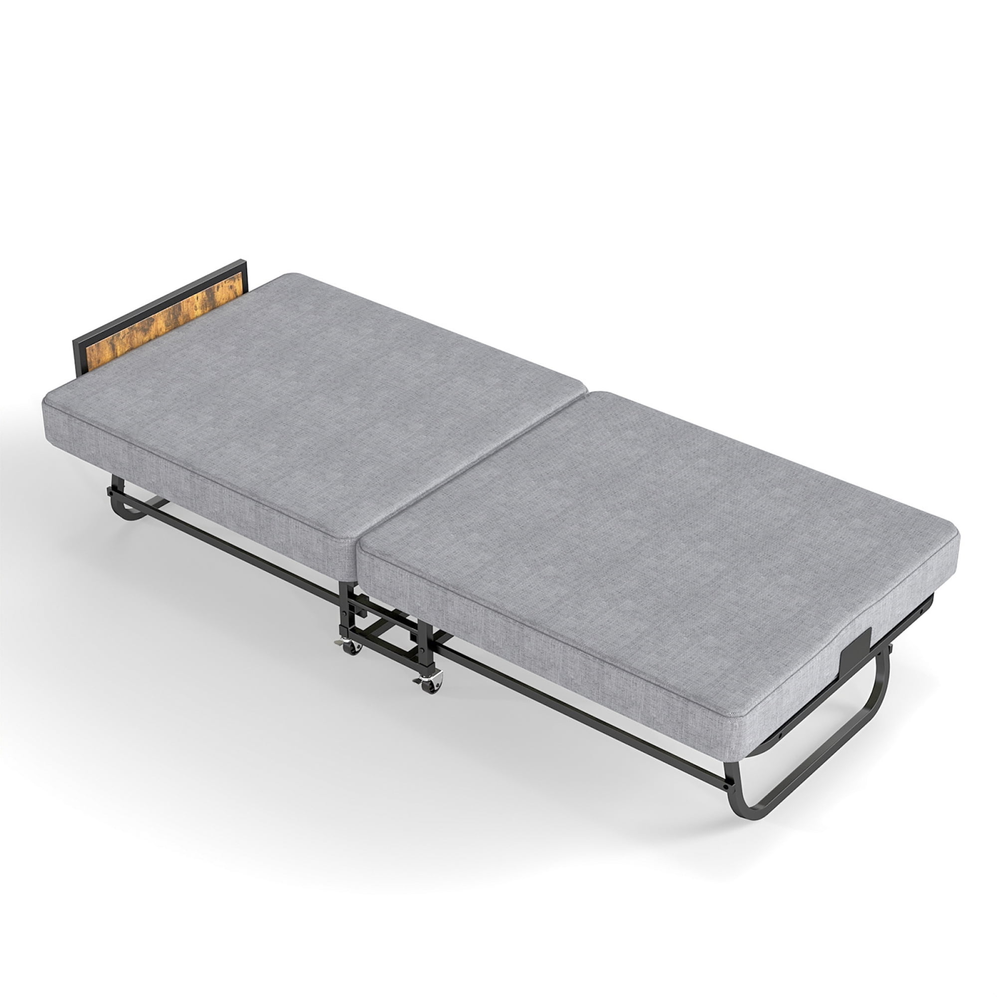 HOQBN 78"x31" Folding Bed with Headboard & USB Charging Station, Memory Foam Rollaway Bed with Storage Pocket, Heavy-Duty Portable Guest Bed on Wheels for Guests, Office Naps & Camping