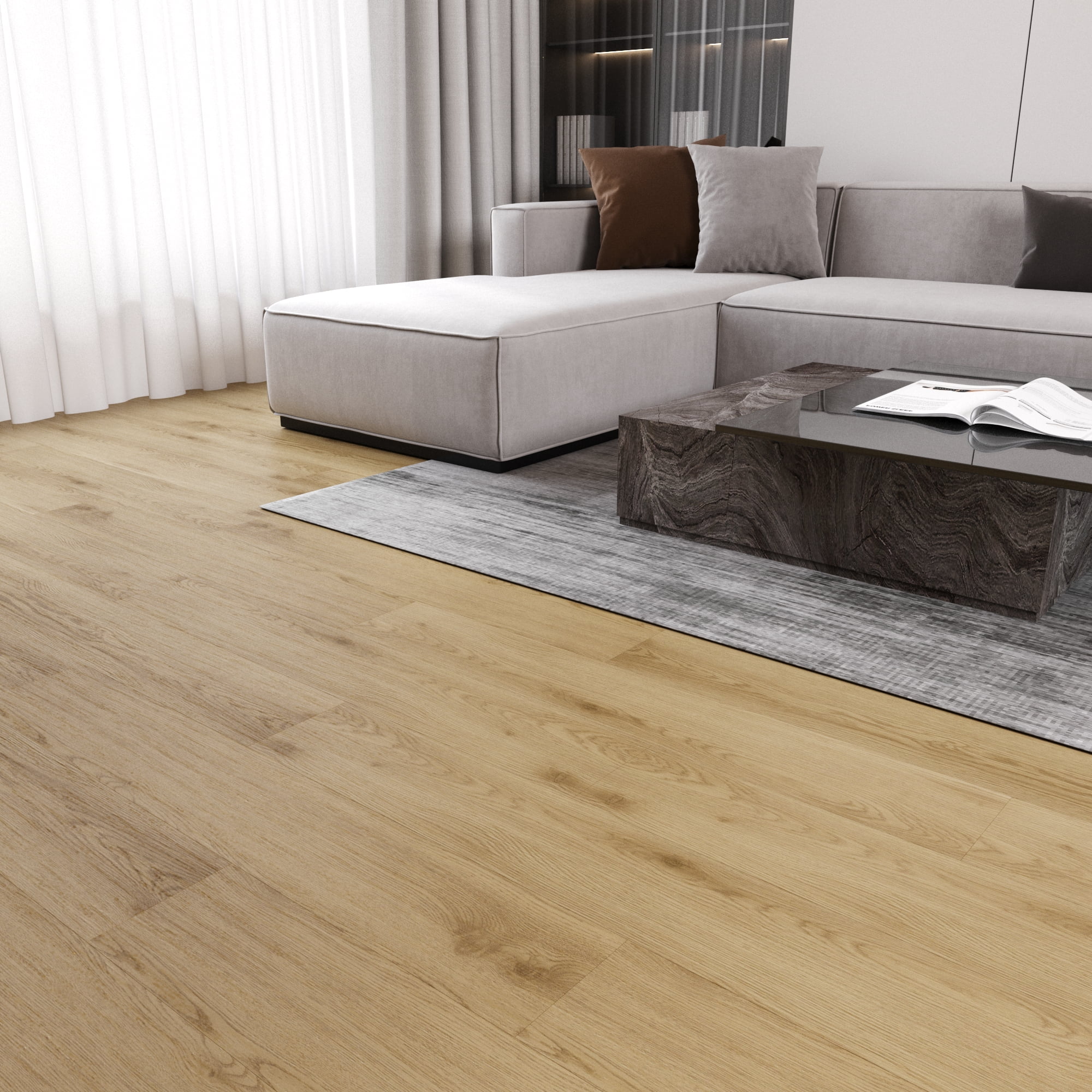 Peel and Stick Floor Tile Waterproof Light Oak Vinyl Flooring 36-Pack 54 Sq.Ft, DIY Self Adhesive Wood Plank for Bedroom, Kitchen, Living Room