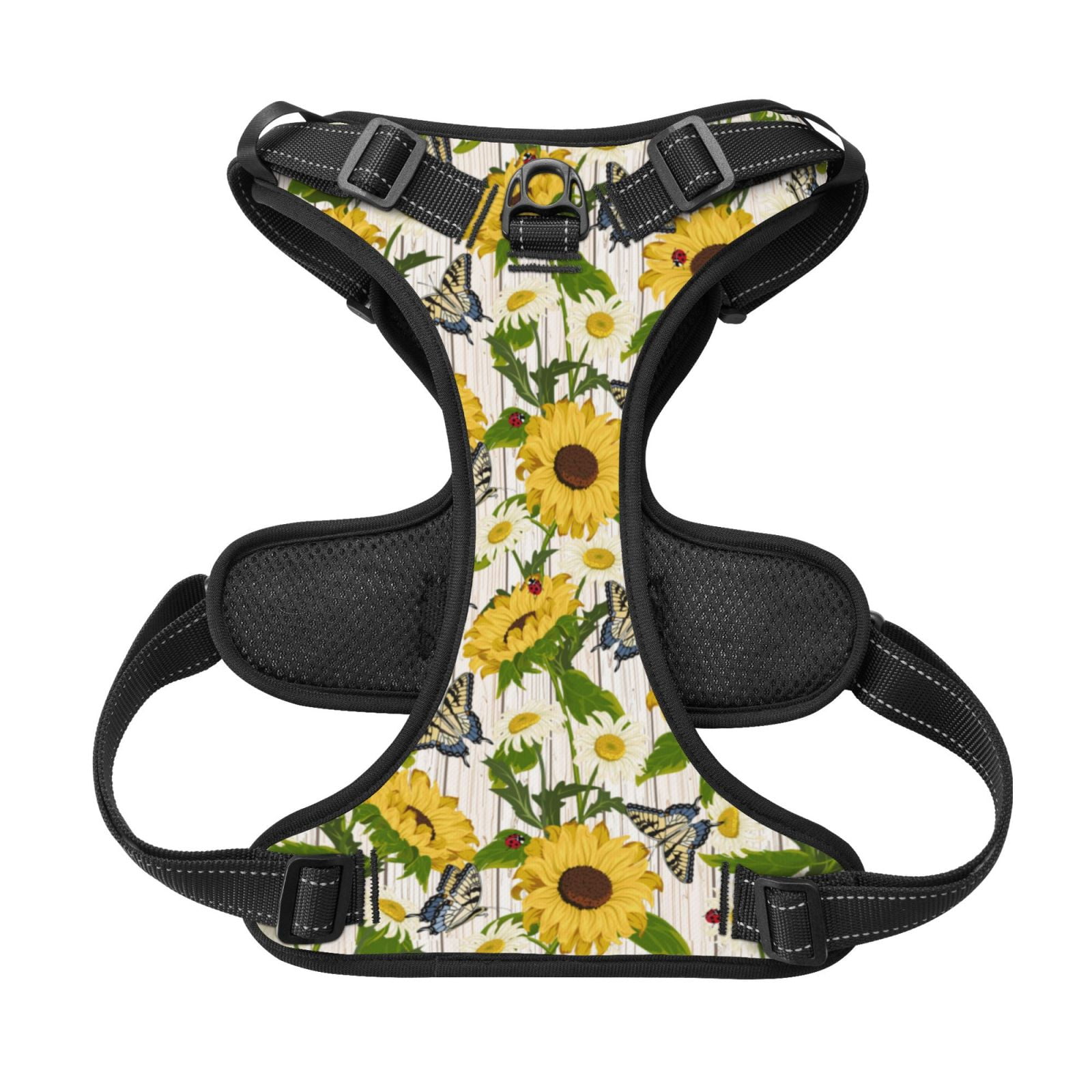 Picia Sunflowers And Butterflies No-Pull Dog Harness Reflective Front Clip Vest with Handle,Step-in Air Dog Harness,Adjustable 2 Metal Rings 4 Buckles,Easy to Put on & Take Off X-Large