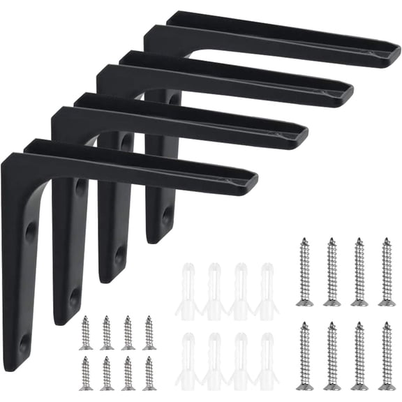4 PCS Iron Wall Shelf Bracket, 4 x 4 Inch Heavy Duty Shelf Support Brackets Triangle Shelving Brackets Shelves Corner L Bracket Decorative Joint Angle Bracket, for Wall Shelves (100 x 100 mm, Black)
