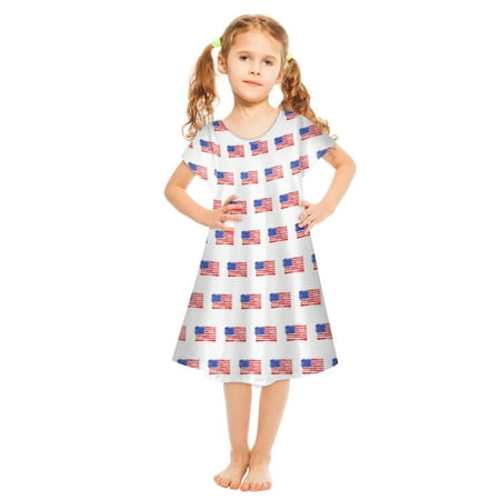 

Odeerbi 4th of July Patriotic Summer Dress for Girls Stars and Stripes Dress Toddler Kids Independence Day Print Fashion Short Sleeve Cute Dress White