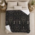 thumbnail image 5 of Black Gothic Damask Candelabra Raven Key Pattern Flannel Blanket Home Decor for Gothic Art Fans Halloween Gift Cozy Victorian Scrollwork Living Room Bedroom Den Lounge, 5 of 9