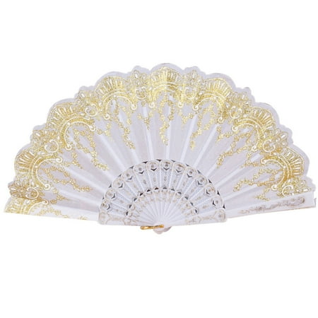 

HIdegrf Paper Fans set Deals of the Day Clearance Prime Sale Kitchen Home Decor Items under 5 Chinese Style Dance Wedding Party Lace Silk Folding Hand Held Flower Fan White