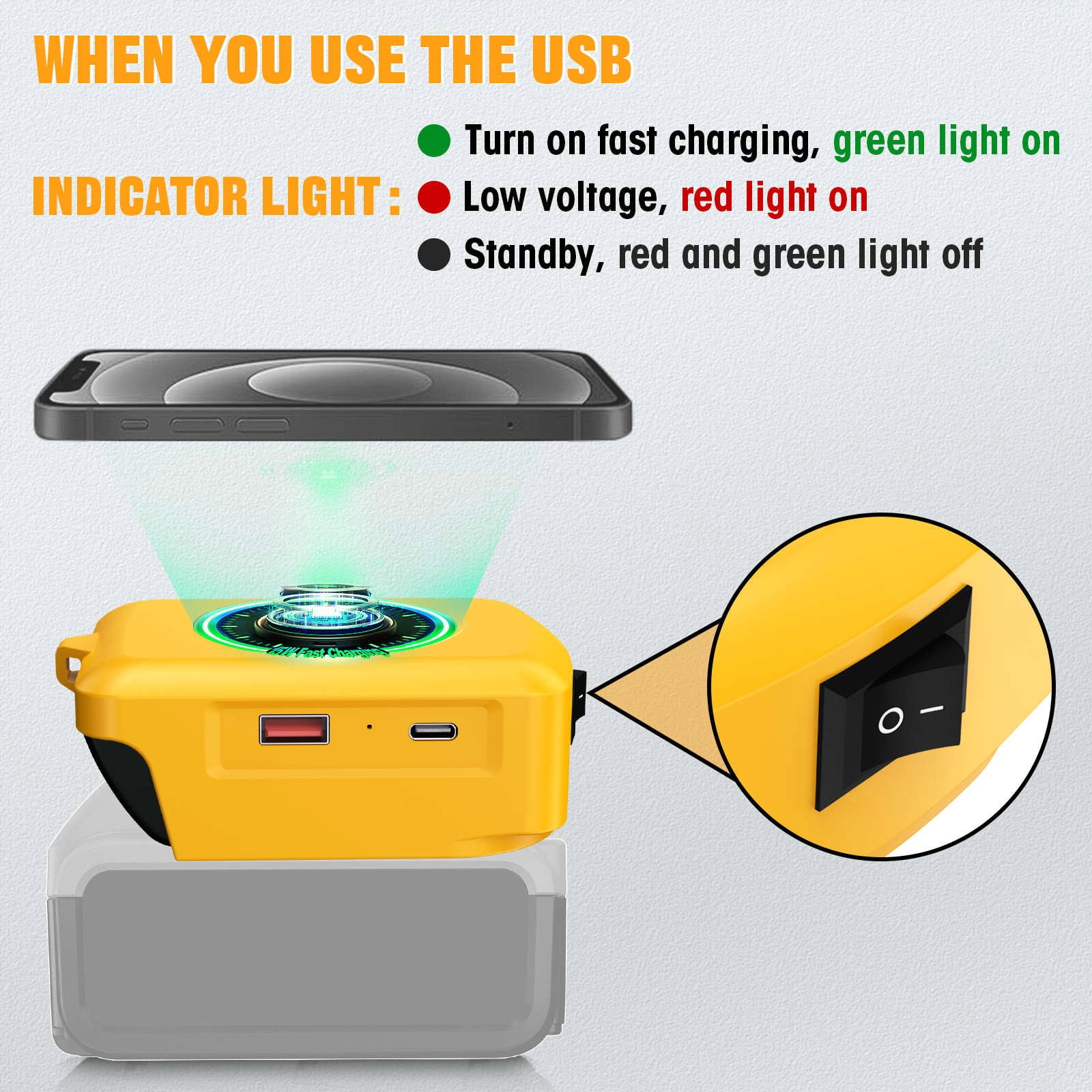 APPLAYERR Wireless Charging Adapter 20V Power Tool Batteries USB Type C Outlets Fast Charge Phones Samsung