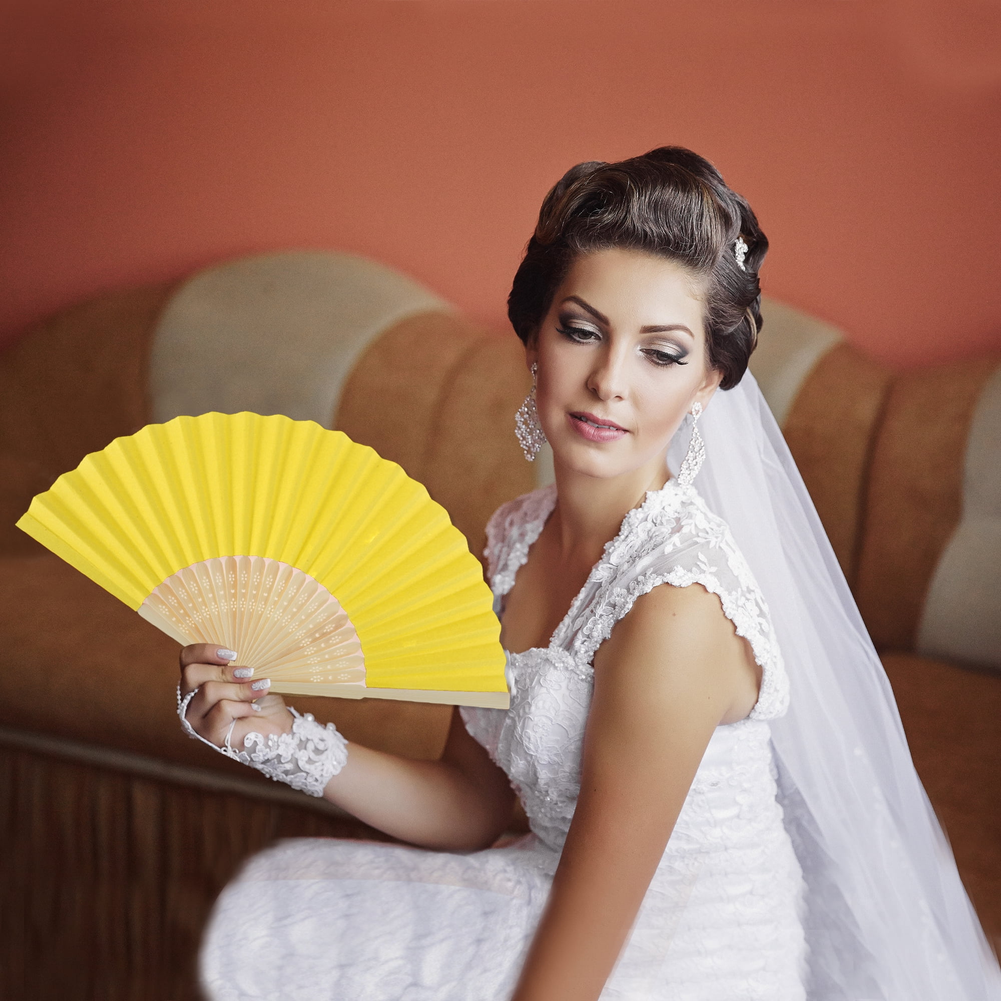 Unique Bargains Portable DIY 7-Inch Blank Folding Fan 1 Pc Lemon Yellow