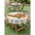 thumbnail image 3 of Outdoor Tablecloth with Umbrella Hole and Zipper, Orange Fall Round Table Cloth 54 Inch Waterproof Tablecloth, Thanksgiving Sunflower Pumpkin Stripe Picnic Table Cover for Patio Camping, 3 of 7