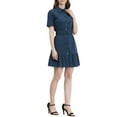 thumbnail image 5 of INSPIRE CHIC Women's Wear to Work Belted Button Down Cotton Ruffled Safari Shirt Dress XS Dark Blue, 5 of 6