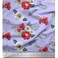 thumbnail image 1 of Soimoi Blue Rayon Fabric Leaves,Anemone & Peach Floral Print Sewing Fabric BTY 56 Inch Wide, 1 of 3