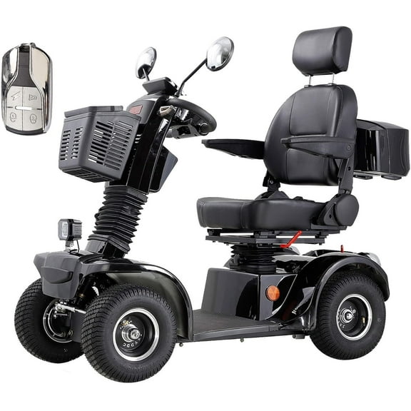 Mobility Scoote Secure 4-Wheel Mobility Scooter with Adjustable Seat & Rear Box, Black, 350 lb Limit
