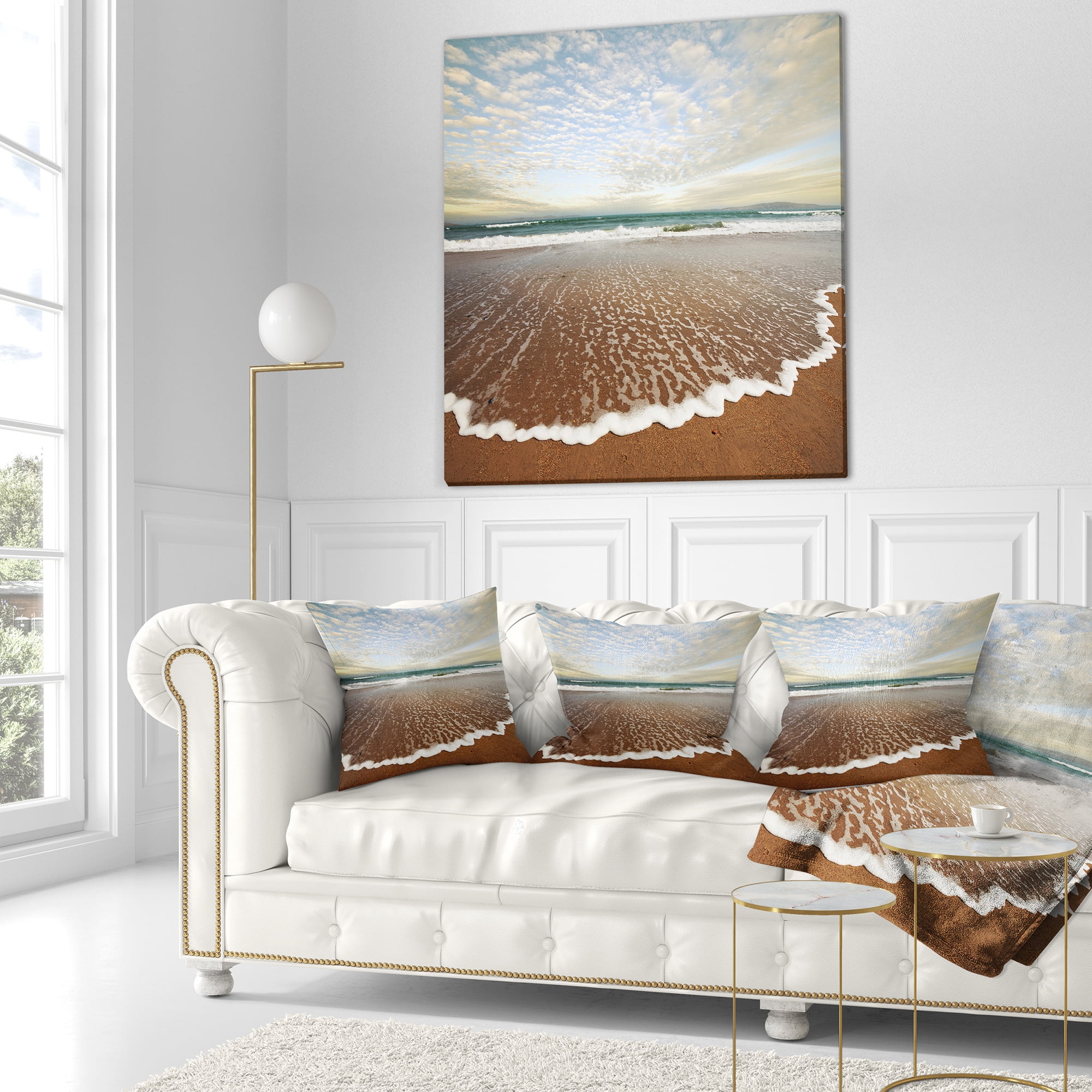 Designart Fantastic Waves and Clouds in Beach - Seashore Throw Pillow - 16x16