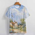 thumbnail image 3 of Lighthouse Sunrise Coast Scenery Pale Blue Tan Women's Short Sleeve Tops Casual Blouses T Shirt, 3 of 6