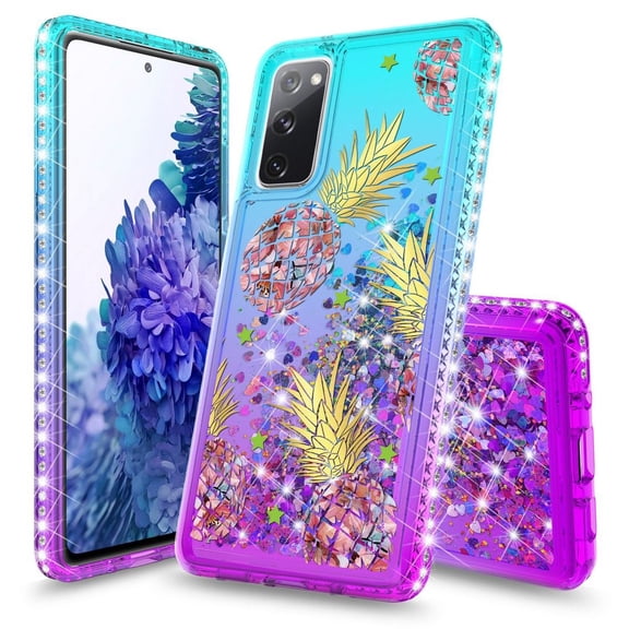 Bemz Liquid Quicksand Case for Samsung Galaxy S20 FE (with Touch Tool) - Pineapples (Teal/Purple)