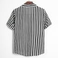 thumbnail image 3 of Camisas De Vestir Para Hombre Manga Corta Camisa informal de de lino y algodón para hombre, camiseta de manga corta con estampado de verano y botones y solapa a rayas con bolsillo (Black, XXL), 3 of 7
