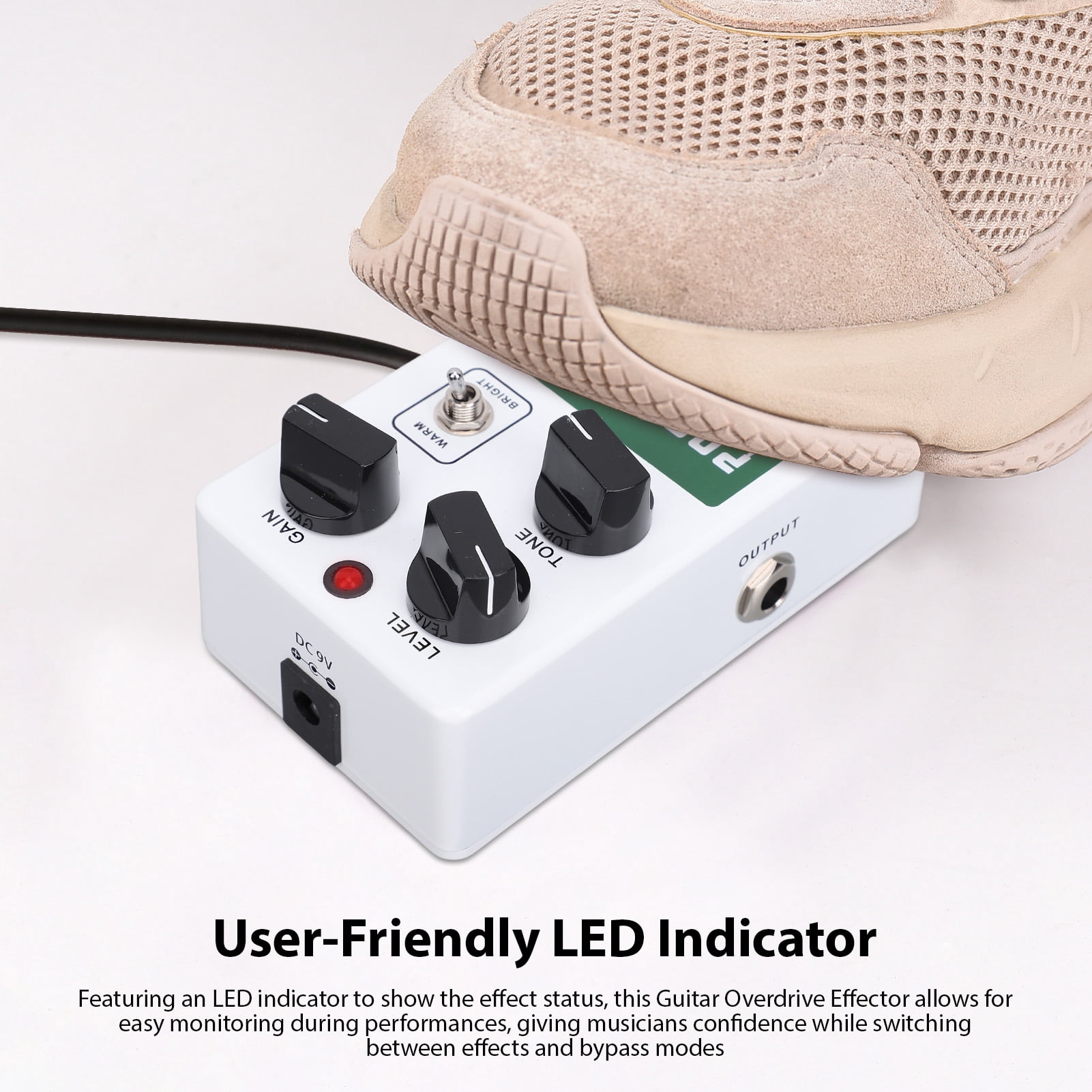 Riousery Overdrive Guitar Effect Pedal 2 Tone Modes Warm Bright with True Bypass Analog Circuit LED Indicator DC 9V 6.5mm Input Output Interface White (2.6 x 2.0 x 4.5 inches)