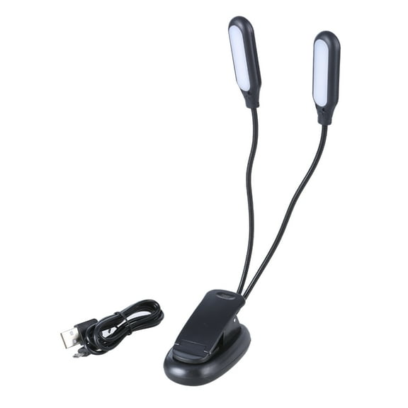 USB Charging LED Clip Lamp Reading Light Study Lamp with Two Gooseneck 10 Bright