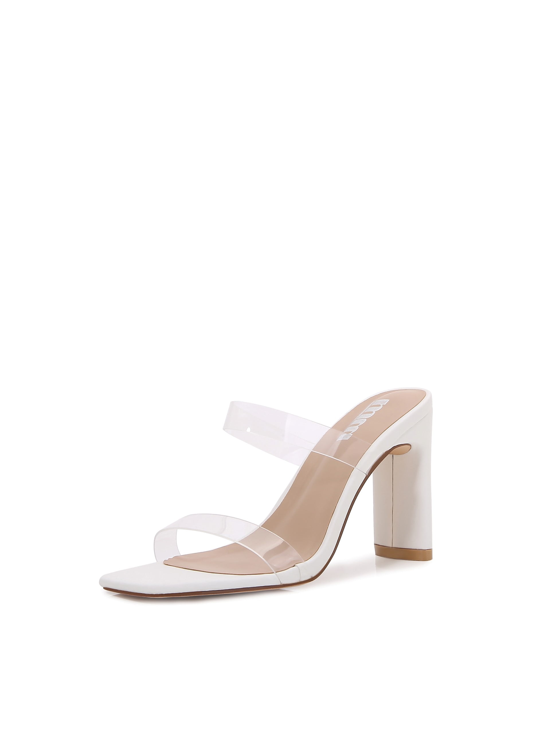 Women Double Strap High Chunky Heeled Slip On Slide Sandals (Double TPU White, 7)