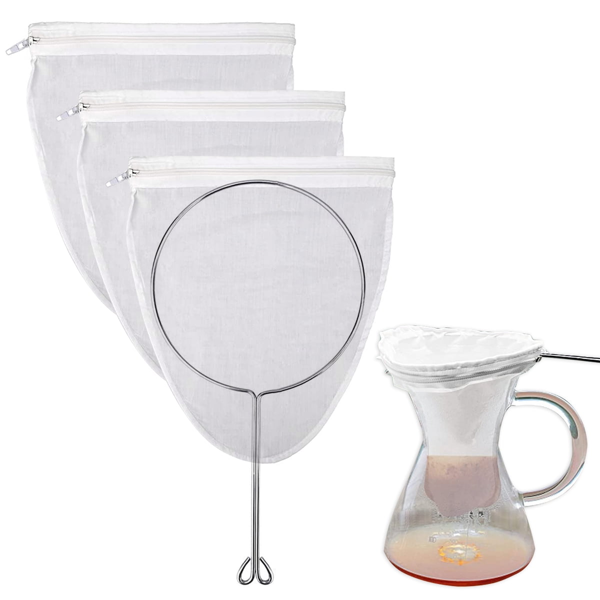 Ultra Fine Mesh Strainer Bags- 3Pcs Reusable Jelly Strainer Stand with  Stainless Steel Handle Frame- Food