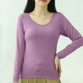 thumbnail image 2 of QATAINLAV Long Sleeve Shirts for Women Modal Soft Pajamas Tops with Chest Pads Solid Casual Round Neck Pullover Loungewear Purple L, 2 of 9