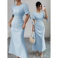 thumbnail image 4 of Blue Summer Womens Solid Color Round Neck Petal Sleeve Elegant Maxi Dress, 4 of 7