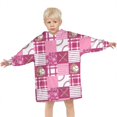 thumbnail image 3 of Pink Plaid Baseball Pattern Blanket Hoodies for Kids 6-13YR Oversize Wearable Blanket Hoodies for Boys Girls Teens, 3 of 7