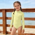 thumbnail image 2 of SGMVNU Girls Long Sleeve Swimsuit Rash Guard Bathing Suit Tropical Print Zipper up Swimwear Summer Beach Sunsuit (Size 7-8 Years, bz1-Light Yellow), 2 of 4