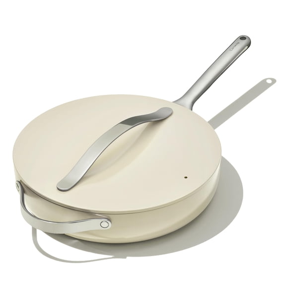 Sartén de cerámica antiadherente de alcaravea con tapa, 4,5 L, crema