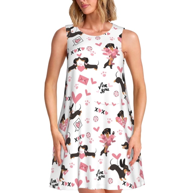 Balery Dachshund Dog Puppy Vestidos de verano para mujer con estampado: vestido holgado sin mangas, vestido playero informal y cómodo para días calurosos.