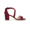 thumbnail image 3 of BLISSFUL STEP Women's Open Toe Cross Strap Mid Block Heel Sandals Burgundy 8, 3 of 8