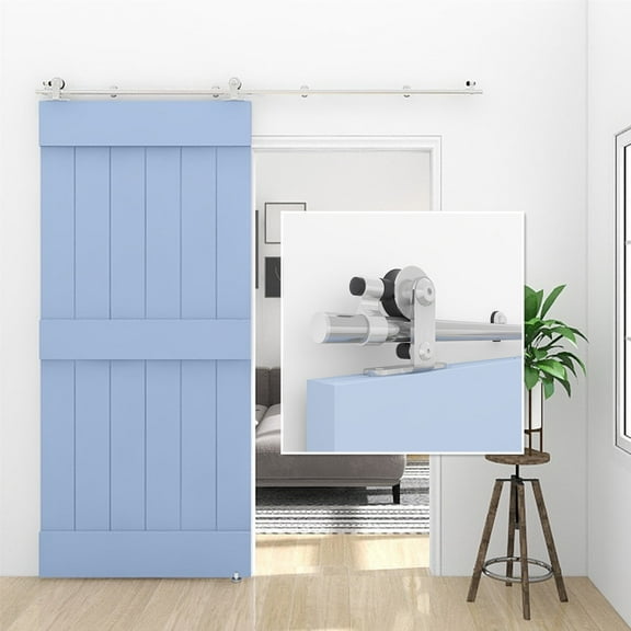 CCJH Stainless Steel 5.5FT Sliding Barn Door Hardware Kit Fit 33” Width Single Door T-Shaped Silver