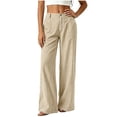 thumbnail image 3 of Women's Wide Leg Linen Pants Striped Printed High Waist Straight Leg Pants Dressy Casual Linen Trousers with Pockets, 3 of 6