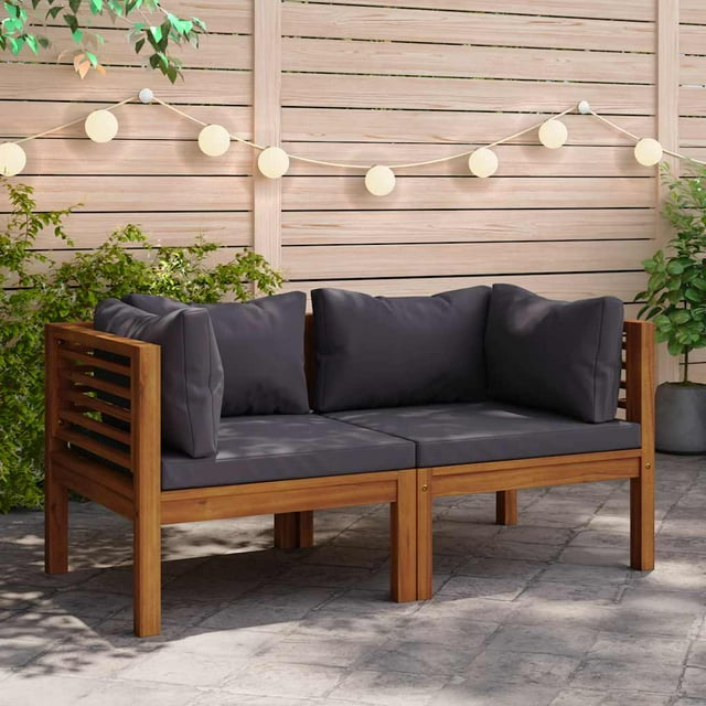 vidaXL Canapés d'Angle 2 Pcs avec Coussins Gris Foncé en Bois d'Acacia Massif