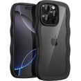 thumbnail image 1 of Étui Ondulé pour iPhone 16 Pro Max 6.9 Pouces, Cadre Ondulé Mignon Forme Bouclée Étui Antichoc pour Femmes et Filles, Dos Rigide Transparent (Titane Désert), 1 of 5
