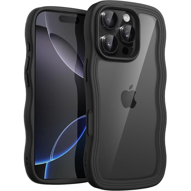 Étui Ondulé pour iPhone 16 Pro Max 6.9 Pouces, Cadre Ondulé Mignon Forme Bouclée Étui Antichoc pour Femmes et Filles, Dos Rigide Transparent (Titane Désert)