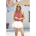 thumbnail image 5 of Womens Ruffle Neck Tank Tops Shirred Frill Dot Sleeveless Blouse Shirts Pink M, 5 of 9