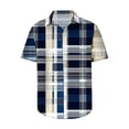 thumbnail image 4 of Blusa y camisa de manga corta con cuello vuelto para hombre, camisa informal con botones y estampado a cuadros, de manga corta y solapa., 4 of 6