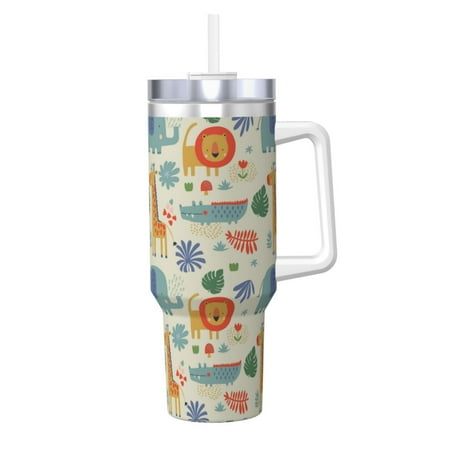 

Sikiie Jungle Animals Insulated Stainless Water Bottle Lid Travel Mug Cup Insulated Tumblers Cup 40oz Ice Bully With Handle