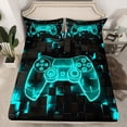 thumbnail image 2 of jejeloiu Gamepad Twin 3-Piece Sheet Set,Cyan Black Console Gamer, 2 of 7