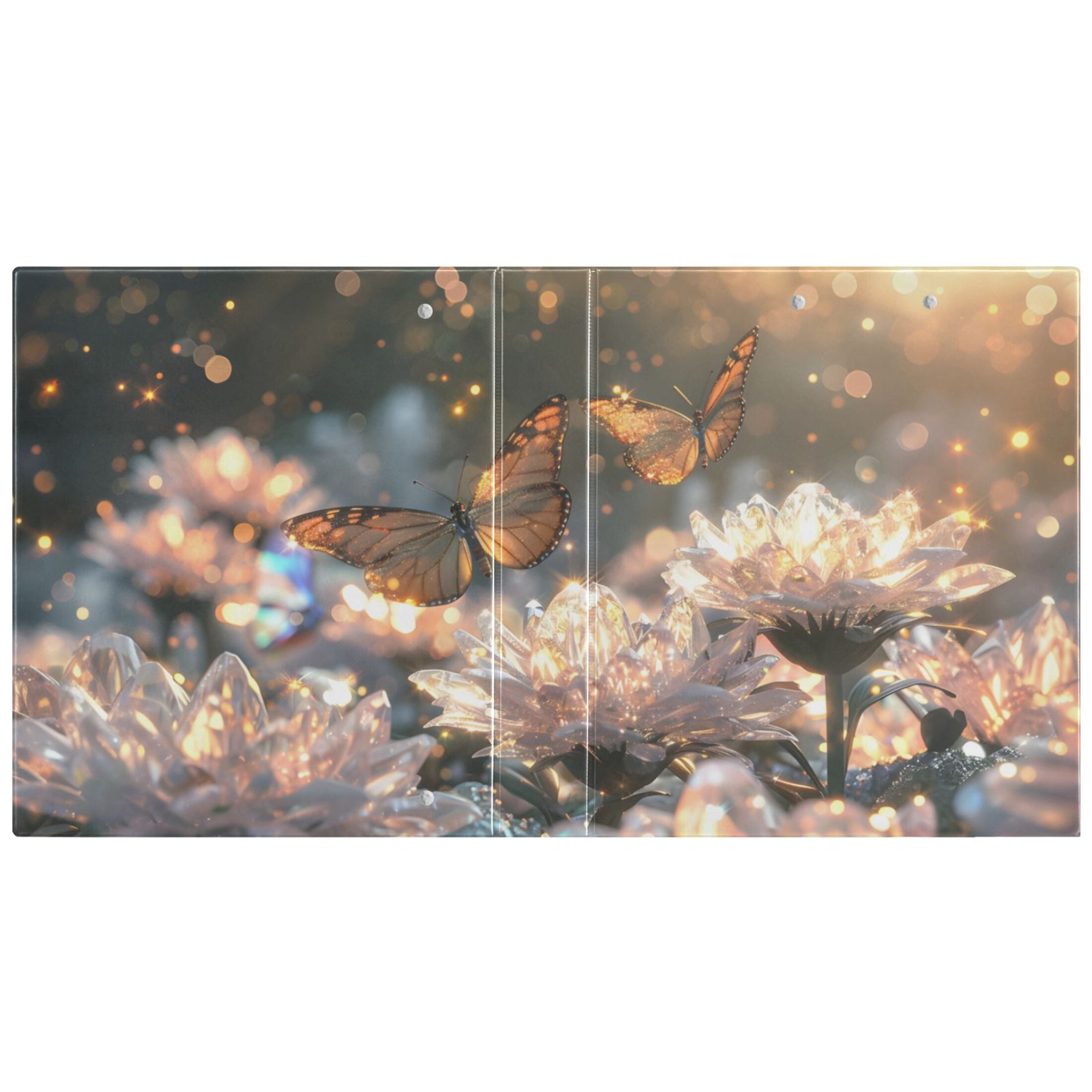 Butterflies Crystal Flowers 3 Ring Binders 1.5 inch Hardcover File Folders with Interior Pockets A4 Size Organizer for School Office Hospital