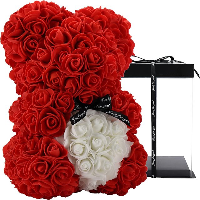 Regalos únicos, oso rosa, oso de peluche rosa en una caja de regalo, regalo de cumpleaños para mujeres, regalos para mamá, caja de regalo totalmente montada (rojo) Zhivalor DE-CJW-0930