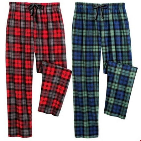 Bigbolo - Plaid Fleece Pajama Pants with Elastic Waist - Set of 2-Mens ...
