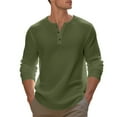 thumbnail image 6 of Homeyce Long Sleeve Henley Shirts for Men Solid Color with Button Shirts Classic Vintage Stand Collar T Shirts Jersey Baseball Pullover Tees Tops,Deep Green 3XL, 6 of 6