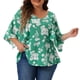 thumbnail image 1 of Blusas de mujer de tallas grandes Agnes Orinda para el Día de San Patricio, con flores, escote en V, de gasa, de manga 3/4, casual de verano, estilo babydoll, verde 2X, 1 of 6